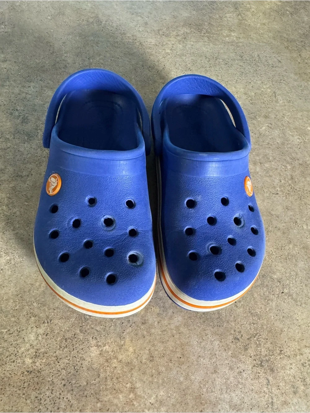 CROCS Classic Kids Blue Clogs with Orange Trim Boys Size 12 - Picture 2 of 5